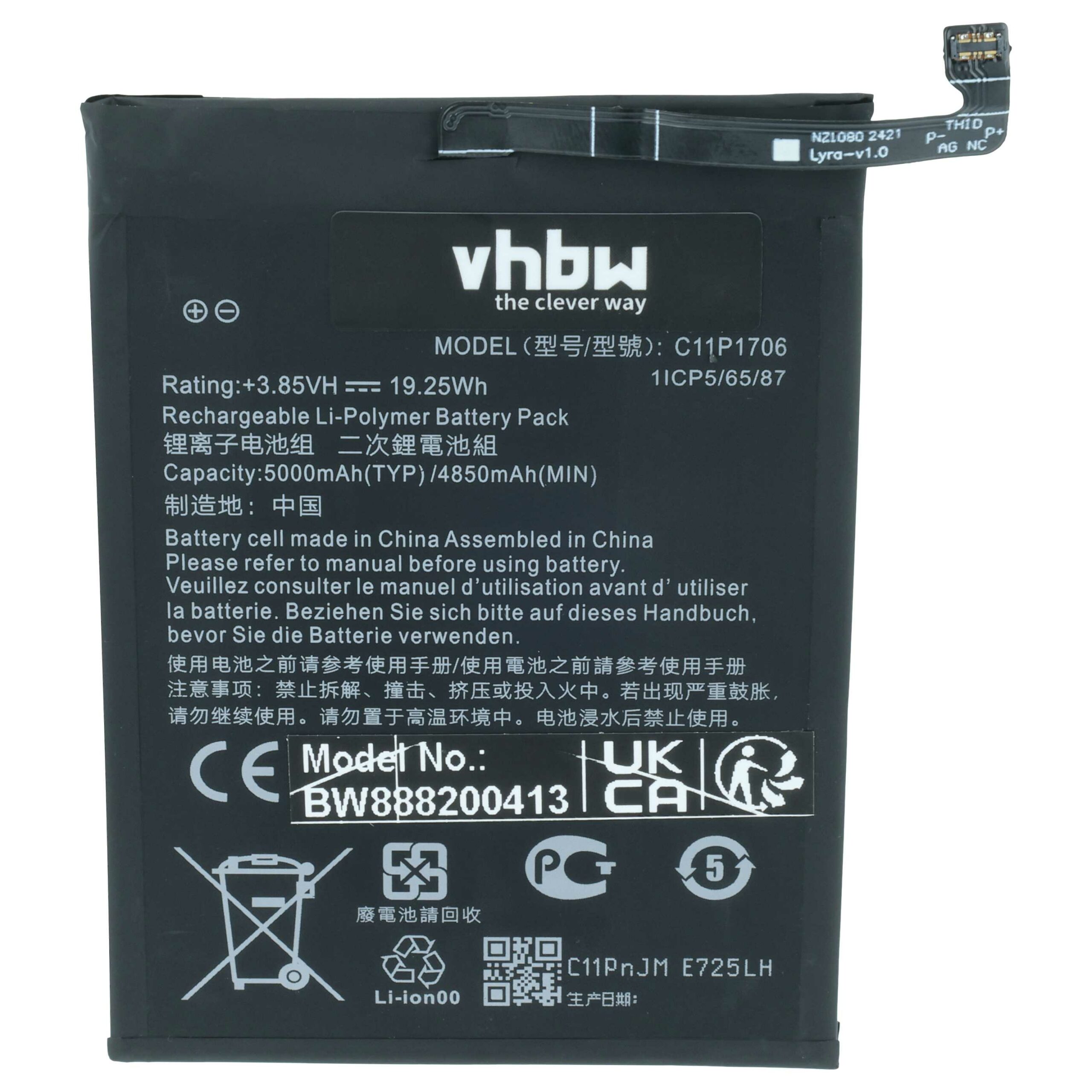 Bateria para Asus C11P1706 (1ICP5/65/87) - 4900 mAh 3.85 V Li-polímero vhbw - Image 3