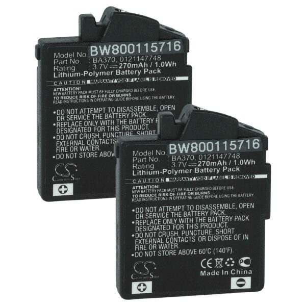 Bateria vhbw para Sennheiser 0121147748 / BA370 270 mAh 3.7 V (2x)