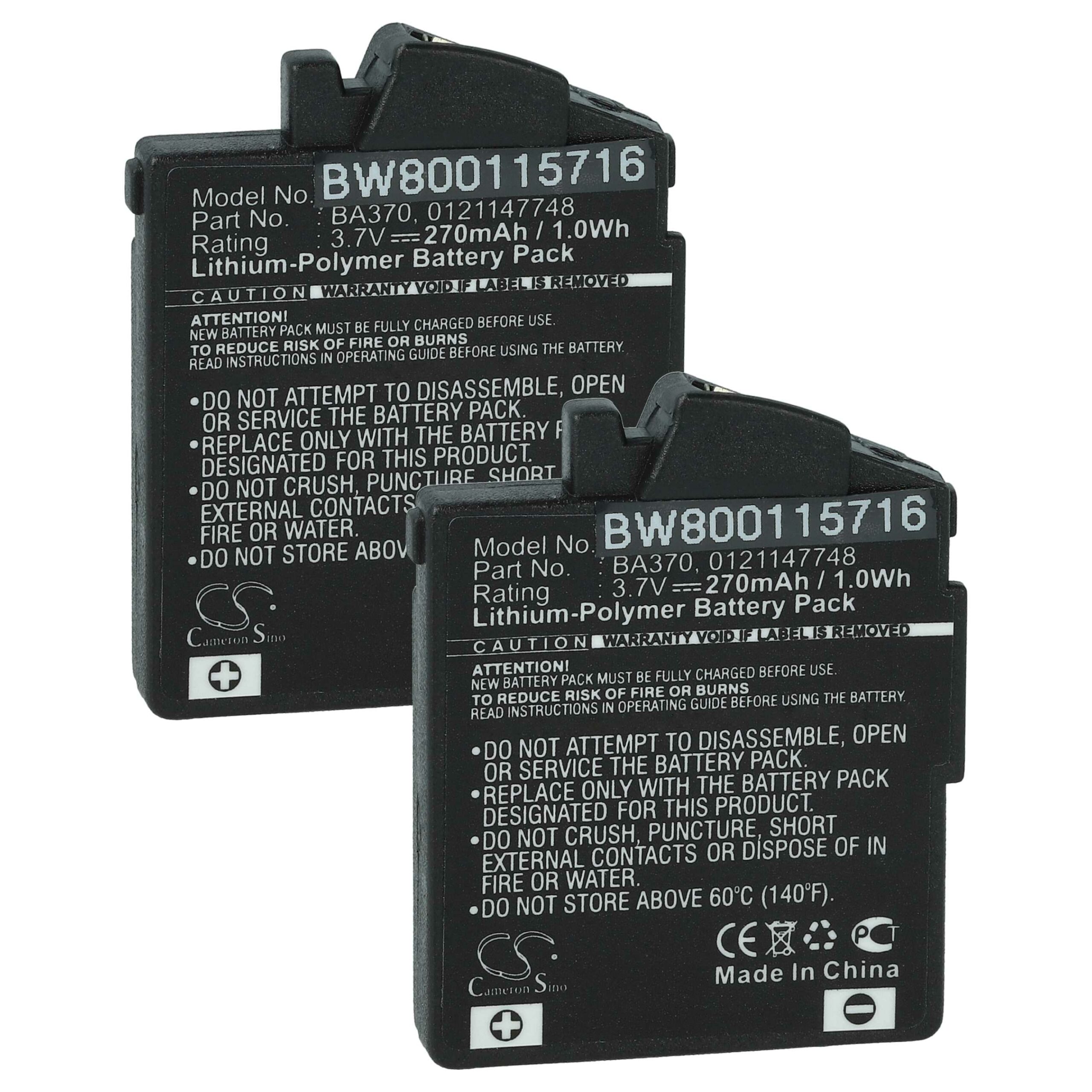 Bateria vhbw para Sennheiser 0121147748 / BA370 270 mAh 3.7 V (2x)