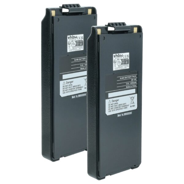Bateria vhbw para rádio Icom BP-195, BP-196 - 1650 mAh 9.6 V NiMH + Mola de cinto (2 unidades)