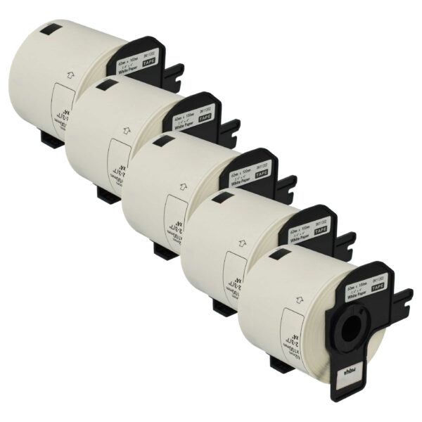 5x Rolos de Etiquetas vhbw para Brother DK-11202 - 62 mm x 100 mm + Suporte