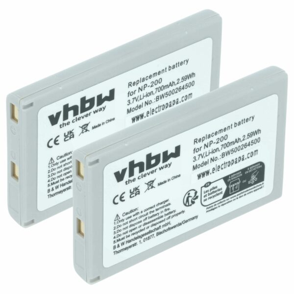 Bateria vhbw para Minolta NP-200 - 700 mAh 3.7 V Li-Ion (pack 2x)