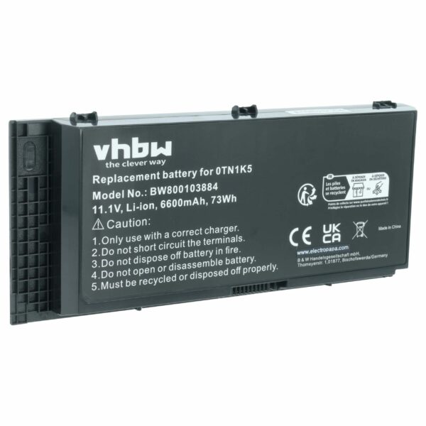 Bateria para Portátil Dell vhbw - 6600 mAh 11.1V Li-Ion (substitui 0JHYP2, 0FVWT4, 0R7PND, 0PG6RC, 0TN1K5, 0RY6WH)