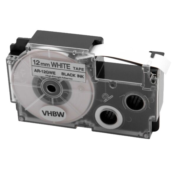 Fita para Impressora de Etiquetas vhbw substitui Casio XR-12GWE - 12 mm Preto sobre Branco