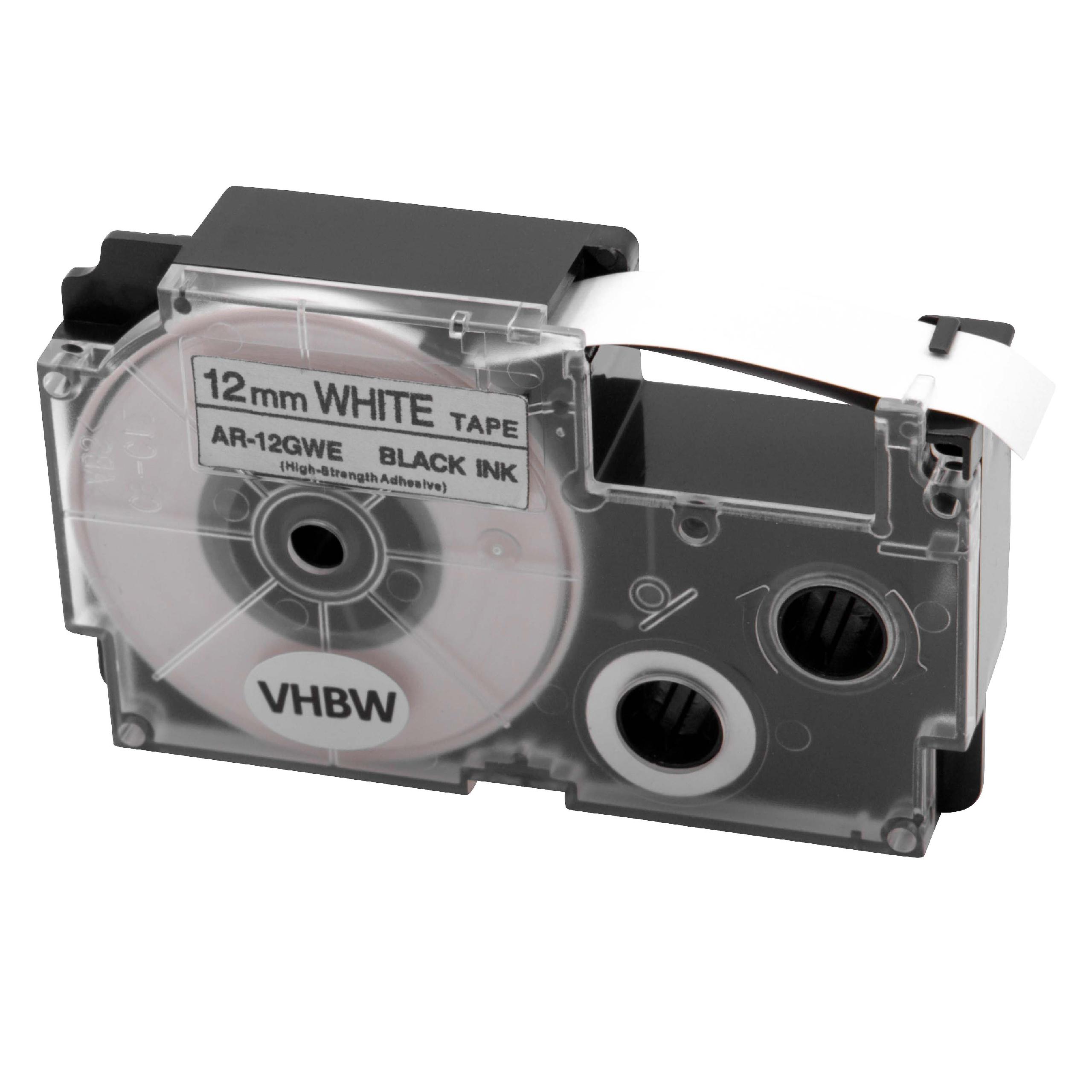 Fita para Impressora de Etiquetas vhbw substitui Casio XR-12GWE - 12 mm Preto sobre Branco