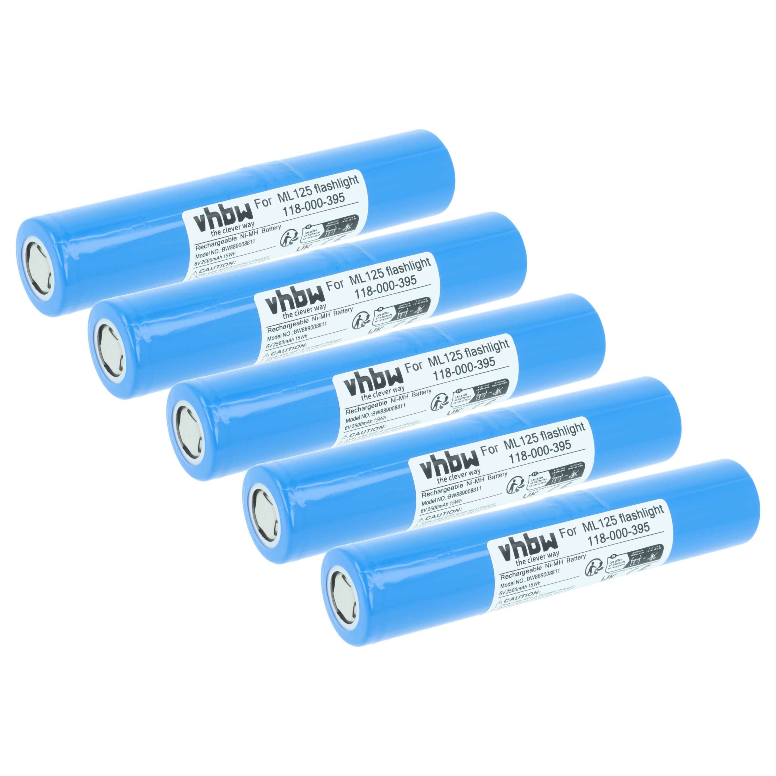 Bateria vhbw para tocha Maglite 118-000-395 2500 mAh 6 V NiMH