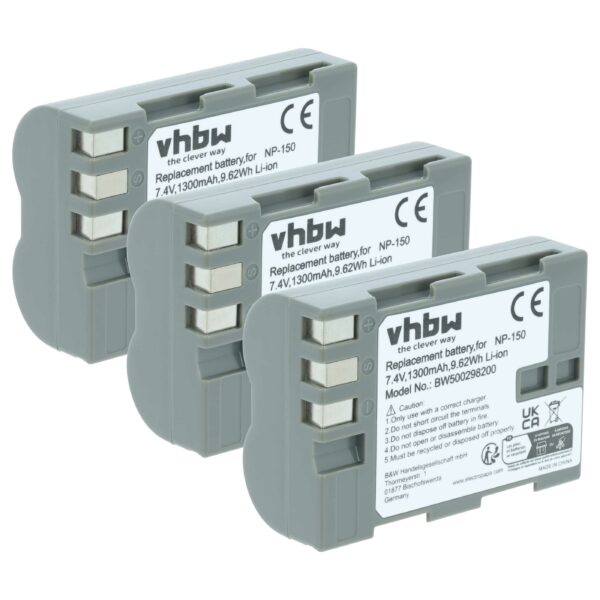 3x Bateria vhbw para Fuji NP-150 - 1300mAh, 7.2V (Fujifilm FinePix S5 Pro)