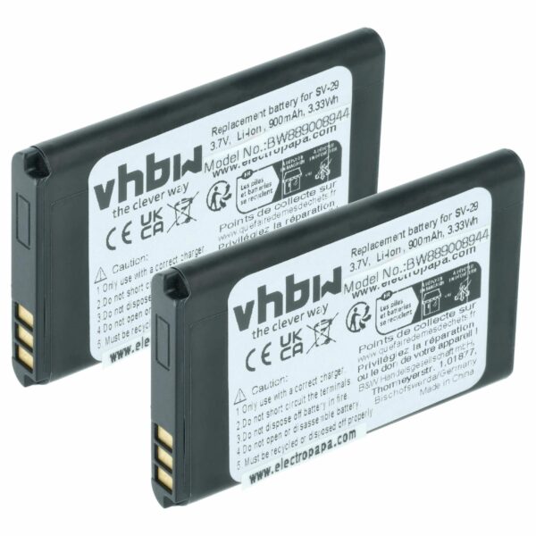 Bateria vhbw 2x compatível com Alcatel RTR001F01, 10000058 - 900 mAh 3.7 V Li-Ion