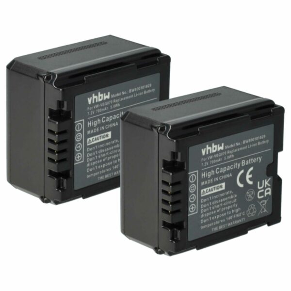 2x Bateria vhbw 700 mAh 7.2V Li-Ion para Panasonic VW-VBG070, DMW-BLA13E, DMW-BLA13, VW-VBG130