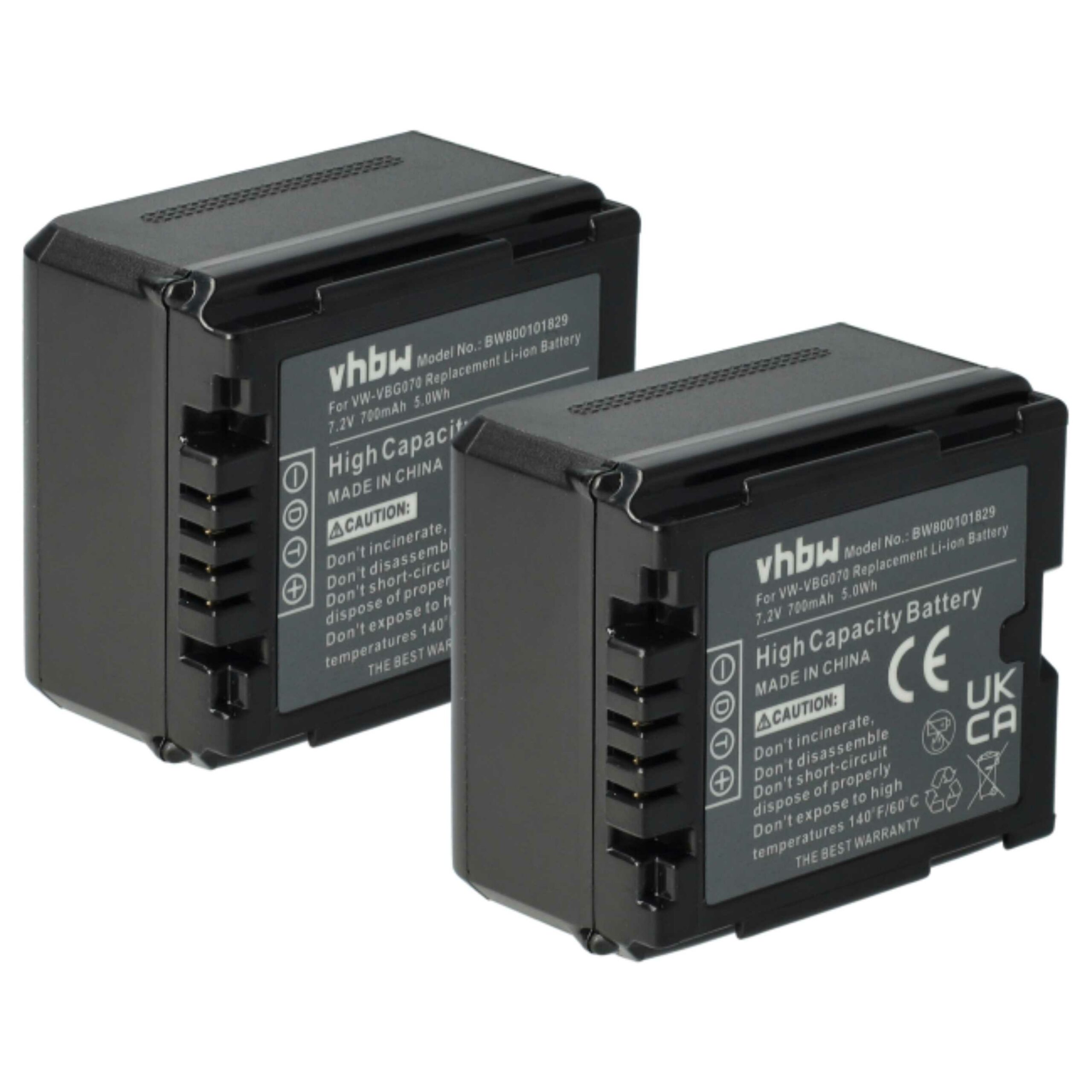2x Bateria vhbw 700 mAh 7.2V Li-Ion para Panasonic VW-VBG070, DMW-BLA13E, DMW-BLA13, VW-VBG130