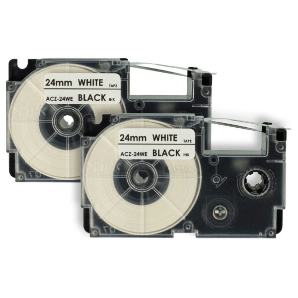 2x Fita de Etiquetas vhbw para Casio XR-24WE, XR-24WE1 - 24 mm, Preto sobre Branco
