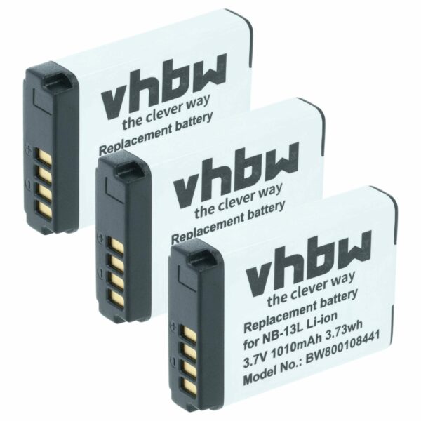 Pack 3x Bateria vhbw Substitui Canon NB-13L - 1010mAh, 3.7V, Li-Ion