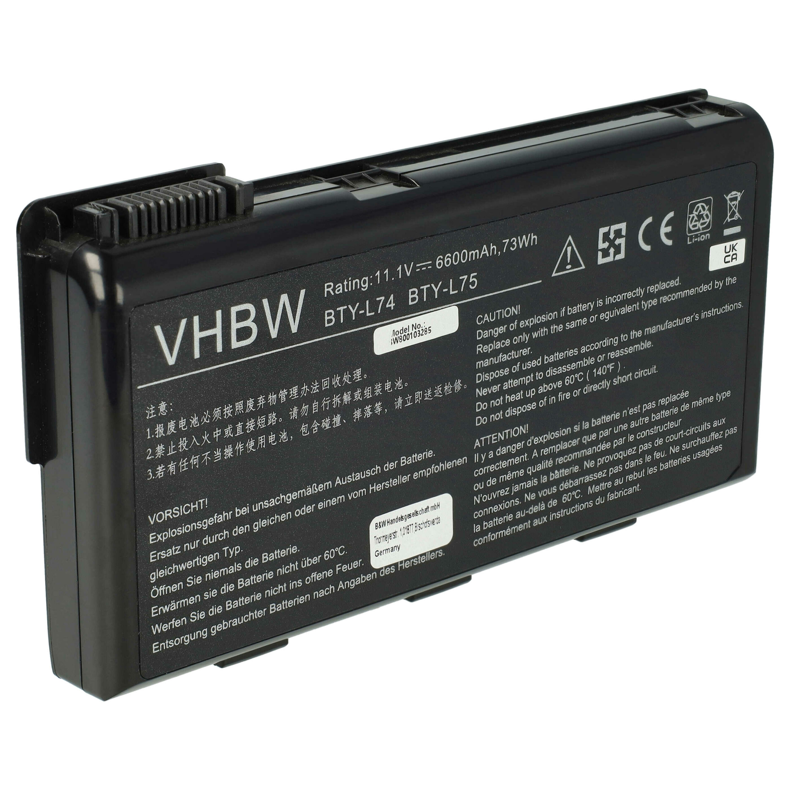 Bateria vhbw para MSI 91NMS17LF6SU1, 957-173XXP-101, 91NMS17LD4SU1 - 6600 mAh 11.1 V Li-Ion