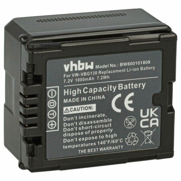 Bateria vhbw para Câmaras de Vídeo Panasonic - 1000 mAh 7.2V Li-Ion (VW-VBG260, VW-VBG070, VW-VBG130)