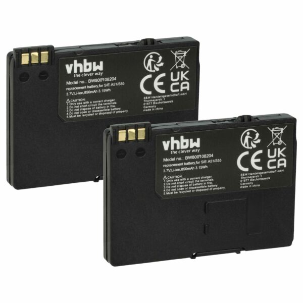 Bateria vhbw para Telefone Fixo Swisscom/Gigaset/Telekom - 850 mAh 3.7V Li-Ion (Pack 2x)