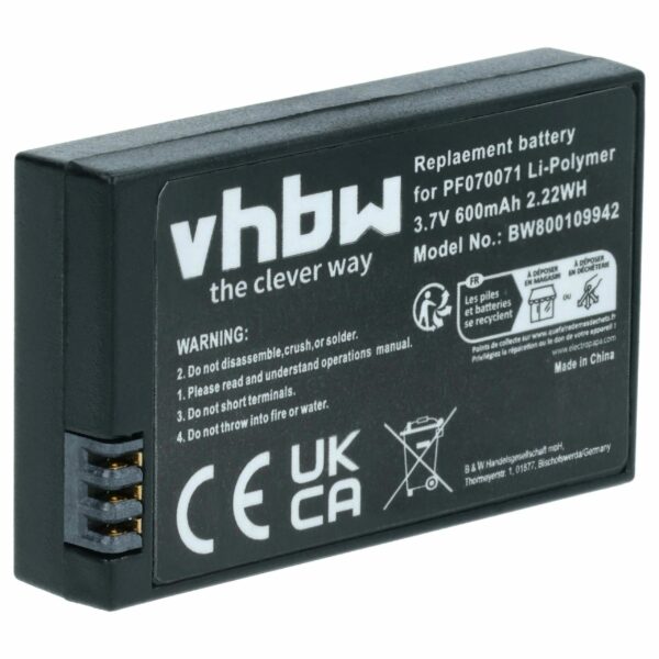 Bateria vhbw compatível com Parrot - 600 mAh 3.7 V Li-Polymer (MCSAS00314, PF070071, PF070238, MCSAS00319)
