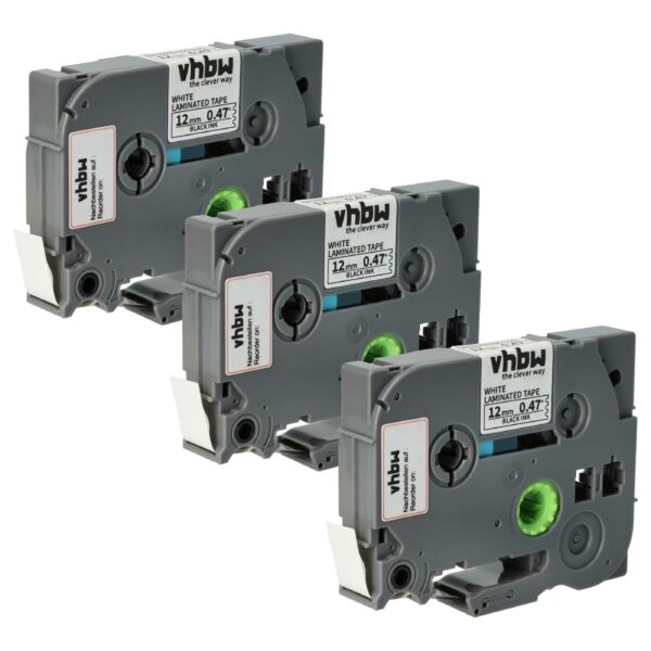 3x Fita de Etiquetas compatível com Brother TZE-231S - 12 mm Preto sobre Branco