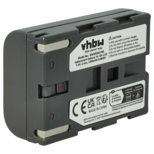 Bateria vhbw para Videocâmara Samsung SB-L110, SB-L70R, SB-L70, SB-L70A - 1200 mAh 7.4V Li-Ion