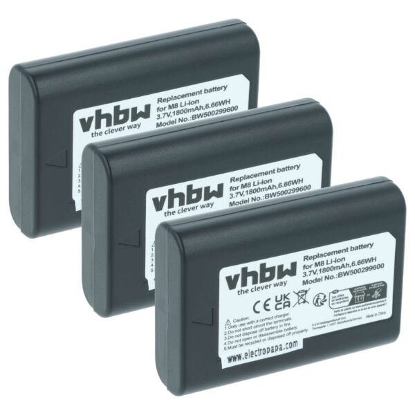 3x Bateria vhbw para Leica BLI-312, 14464, BP-SCL1 - 1800mAh, 3.7V, Li-Ion