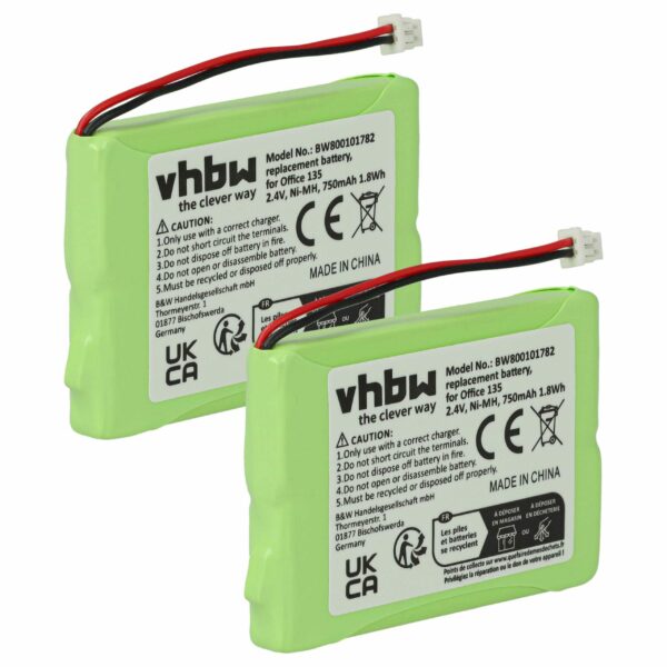 Bateria vhbw 2x 750 mAh 2.4V NiMH para Telefones Ascom - Referência 20328196BD