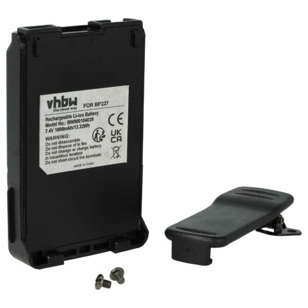 Bateria para rádio Icom BP-227, BJ-193, BP-227Li, BJ-265, BP-220 - 1800 mAh 7.4 V Li-Ion + Clip de Cintura
