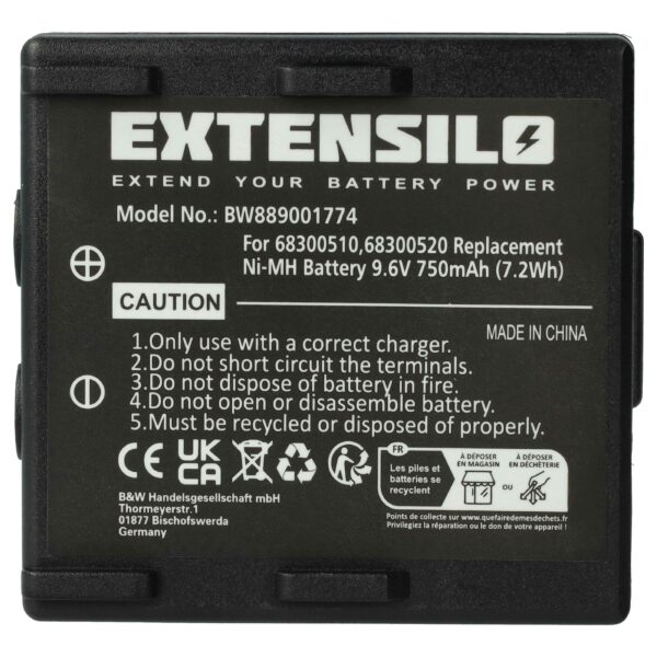 Bateria de Substituição EXTENSILO para Comando Abitron 68300510, 68300520, 68300525, 68300530, HE520 - 750 mAh