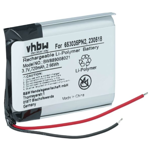 Bateria para Auscultadores Wireless Anker 230518, 653035PN2 - 720 mAh 3.7 V Li-polímero vhbw
