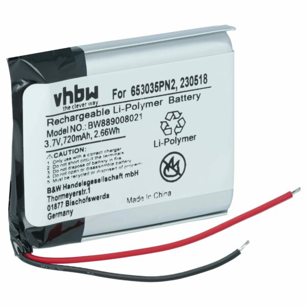 Bateria para Auscultadores Wireless Anker 230518, 653035PN2 - 720 mAh 3.7 V Li-polímero vhbw