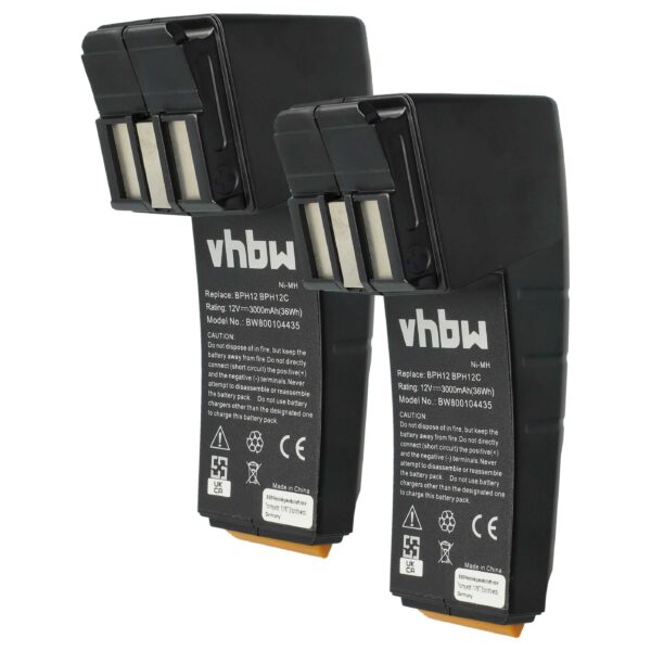 2x Bateria vhbw para Festo Festool 487512, 486831, 488438, 487701 - 3000 mAh, 12 V, NiMH