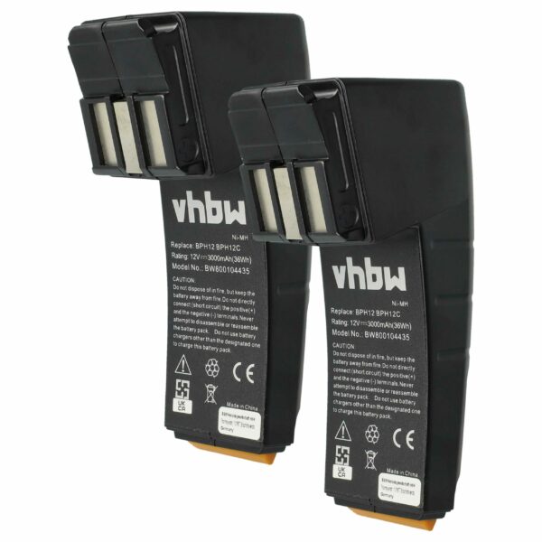 2x Bateria vhbw para Festo Festool 487512, 486831, 488438, 487701 - 3000 mAh, 12 V, NiMH