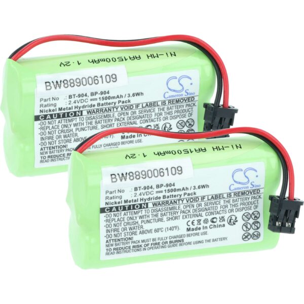 2x Bateria substitui Memorex BP-904, BT-904 para telefone fixo GP - 1500 mAh 2.4 V NiMH