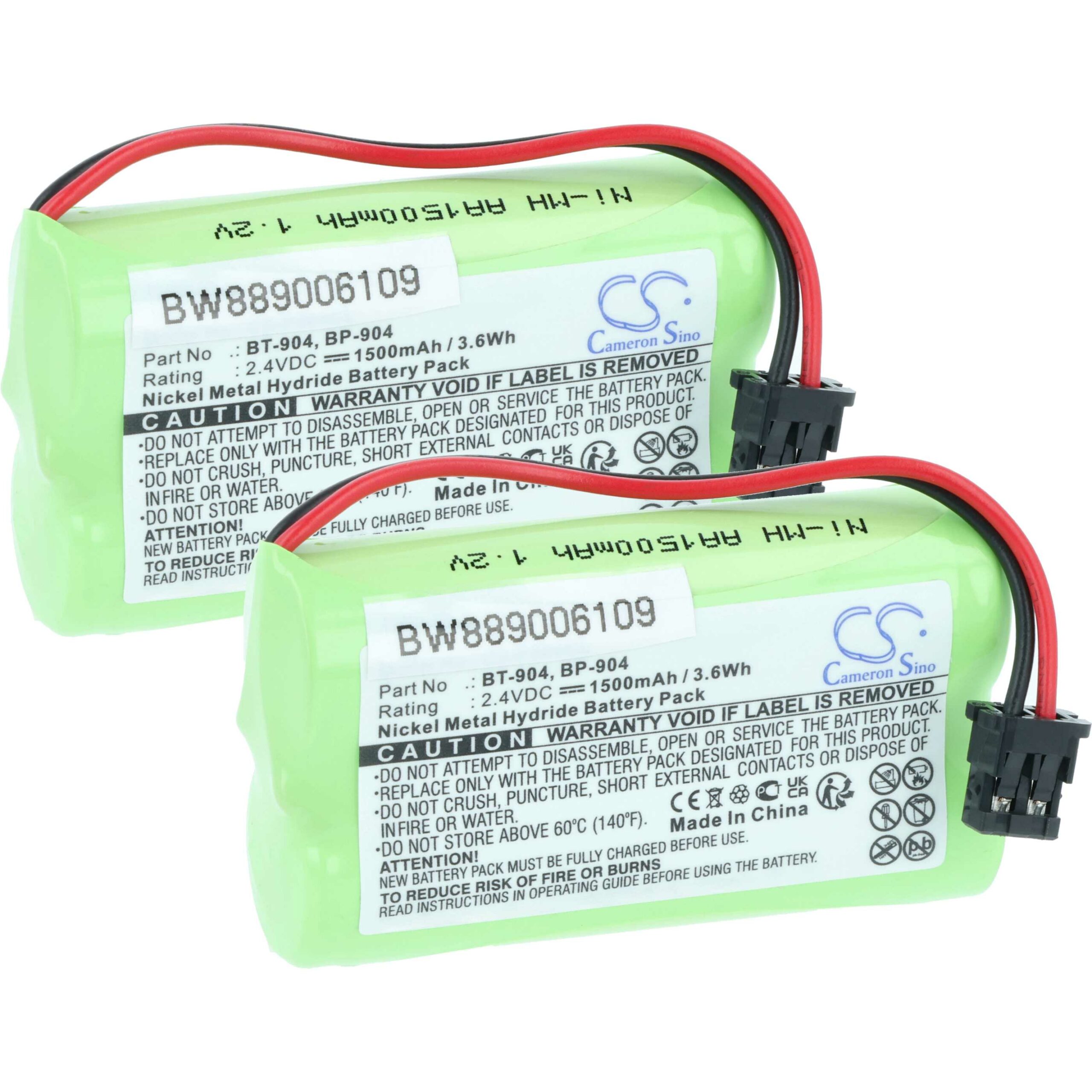 2x Bateria substitui Memorex BP-904, BT-904 para telefone fixo GP - 1500 mAh 2.4 V NiMH