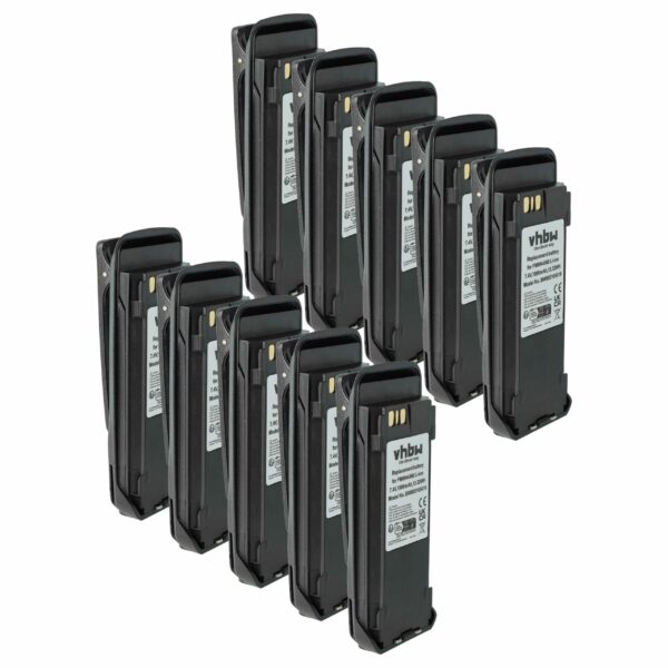 Bateria vhbw 10x para Motorola NNTN4066, PMNN4065, NNTN4077, NNTN4103 - 1800 mAh 7.4 V Li-Ion com Clip