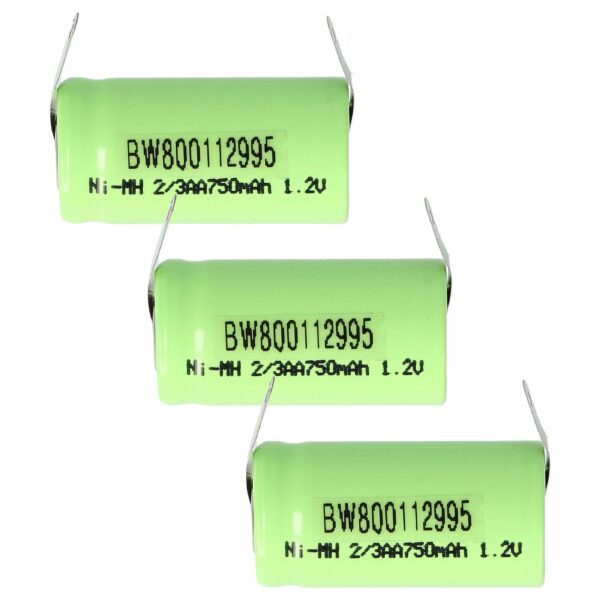 Bateria NiMH vhbw 2/3AA 750 mAh 1.2V - Pack 3 unidades para Modelismo