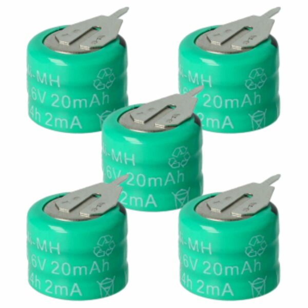 Bateria vhbw 3.6V NiMH 20 mAh para Modelos Telecomandados - Pack 5x + 2 Conectores PCB