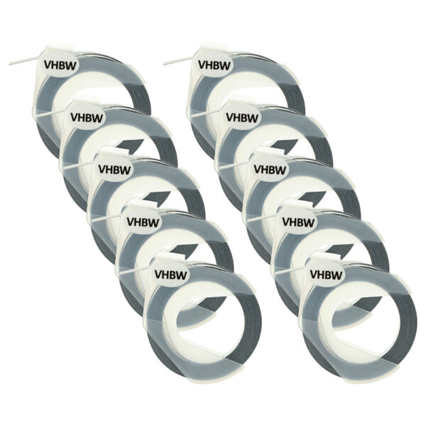 10x Fitas de Relevo 3D vhbw para Dymo / Motex - 9 mm Branco sobre Preto
