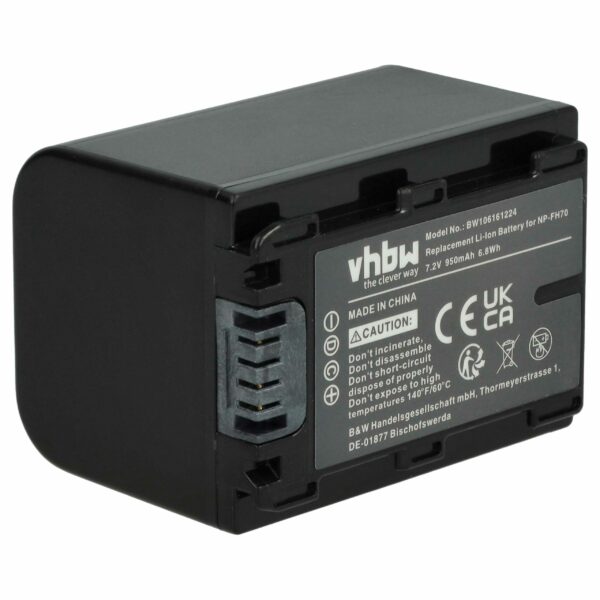 Bateria para Câmara de Vídeo Sony - Compatível com NP-FH50, NP-FH100, NP-FH70, NP-FH40 - 950 mAh 7.2 V Li-Ion vhbw