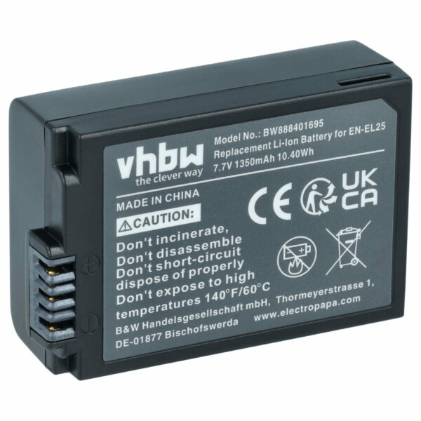 Bateria vhbw para Nikon EN-EL25a, EN-EL25 - 1350mAh, 7.6V, Li-Ion