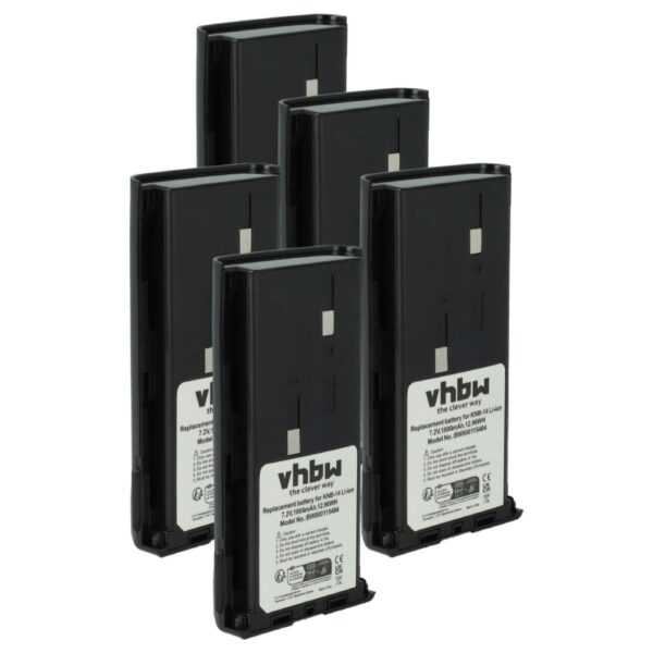 Conjunto de 5 Baterias vhbw para Rádio Bidatong BD-15-L - 1800 mAh 7.4 V Li-Ion