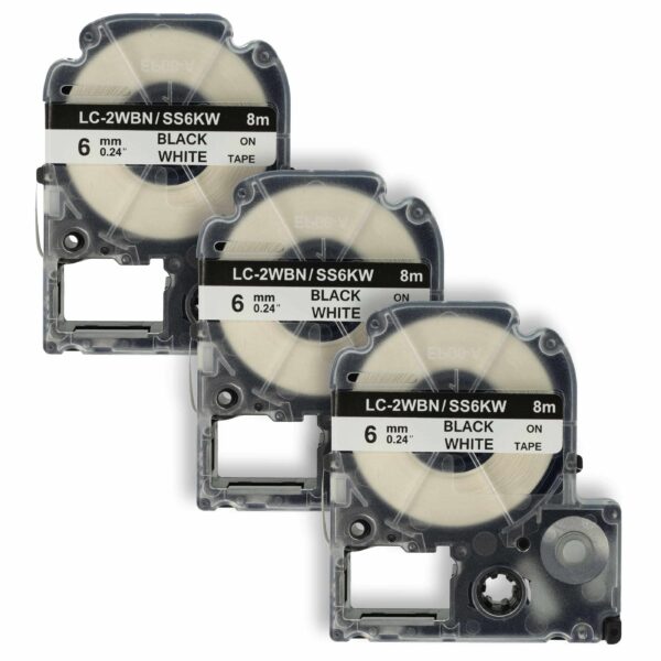 3x Fita para Etiqueta vhbw substitui Epson LC-2WBN - 6 mm Preto sobre Branco