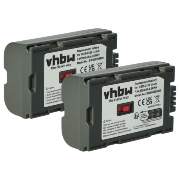 Bateria vhbw 2x para Câmara Hitachi e Panasonic DZ-BP28, DZ-BP14, DZ-BP16 - 900 mAh 7.2V Li-Ion
