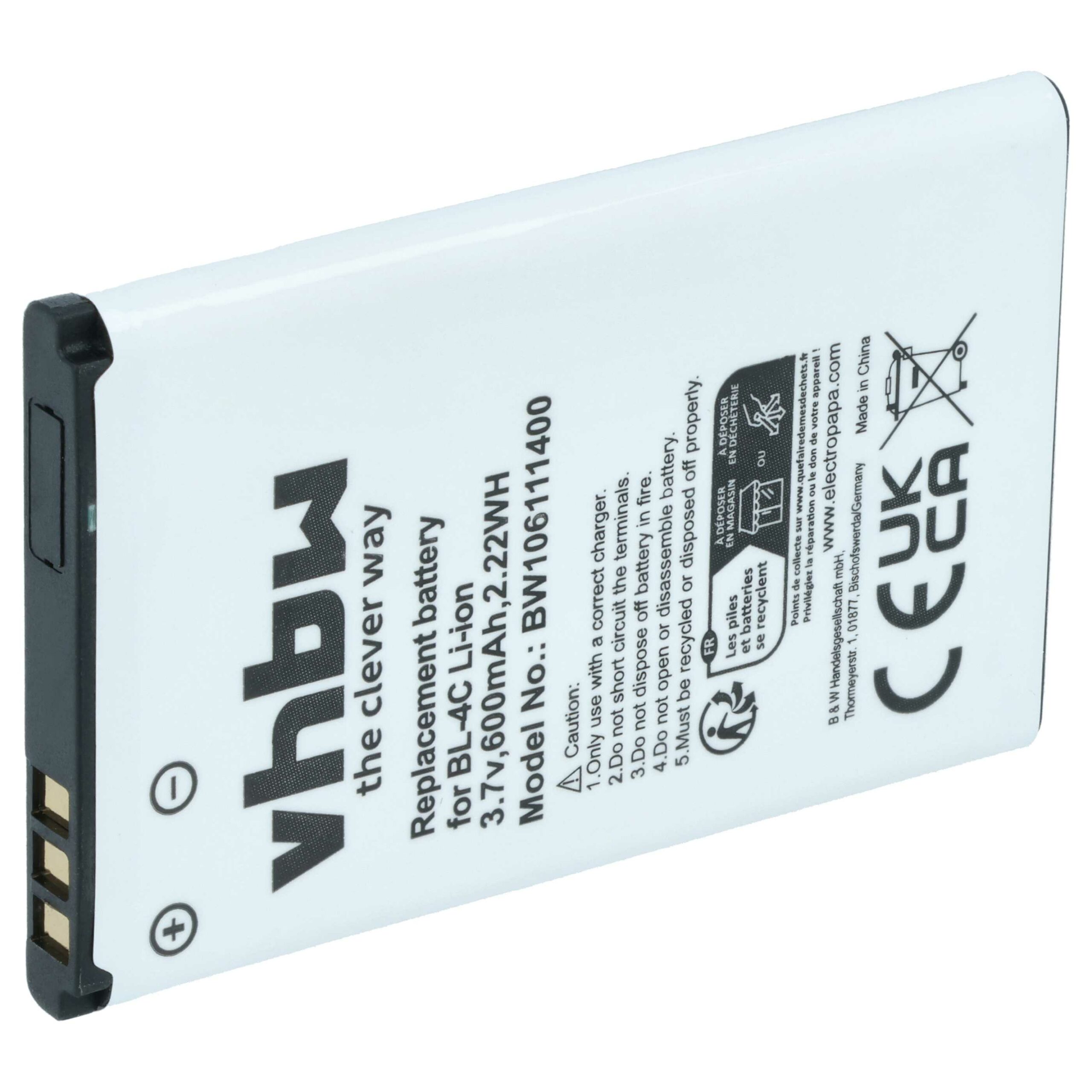 Bateria para Telemóvel vhbw Compatível com Bea-fon C140/C240, EU001B, S400 EU001W - 600 mAh 3.7 V Li-Ion - Image 2