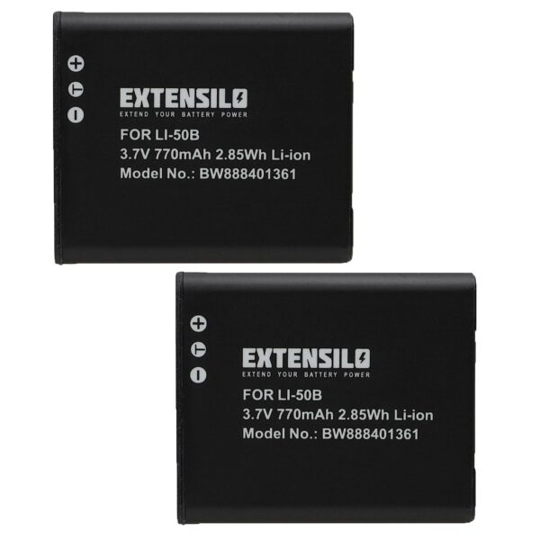 2x Bateria EXTENSILO compatível com Casio NP-150, NP-10 - 770mAh, 3.7V