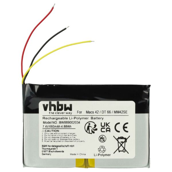 Bateria para Dispositivo de Diagnóstico de Carros Hella Gutmann 2S/LPP443441 S - 660 mAh 7.4 V Li-polymer vhbw