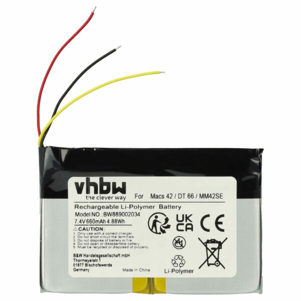 Bateria para Dispositivo de Diagnóstico de Carros Hella Gutmann 2S/LPP443441 S - 660 mAh 7.4 V Li-polymer vhbw