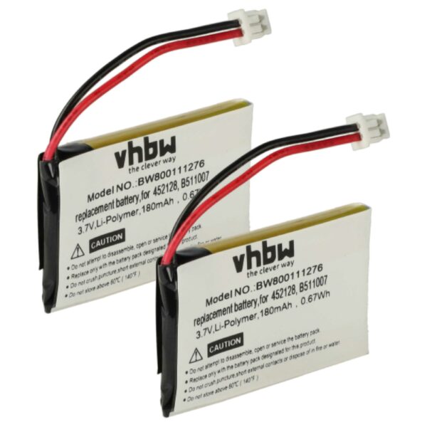 Bateria vhbw para Auscultadores sem fios Plantronics CS60 - 180 mAh 3.7 V (2x Baterias)