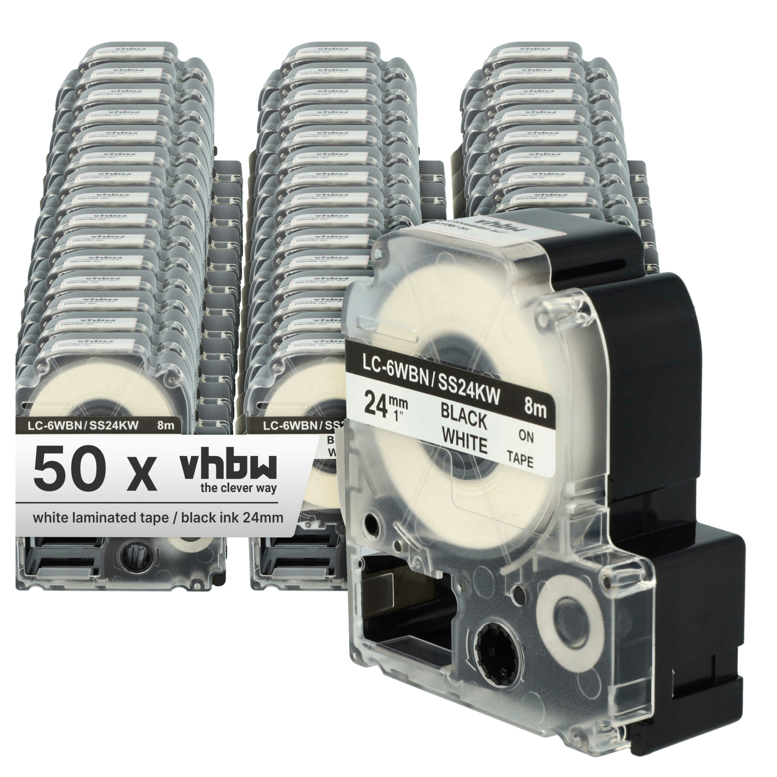 Fita de Etiquetas 50x vhbw Compatível Epson LC-6WBN - 24 mm Preto sobre Branco