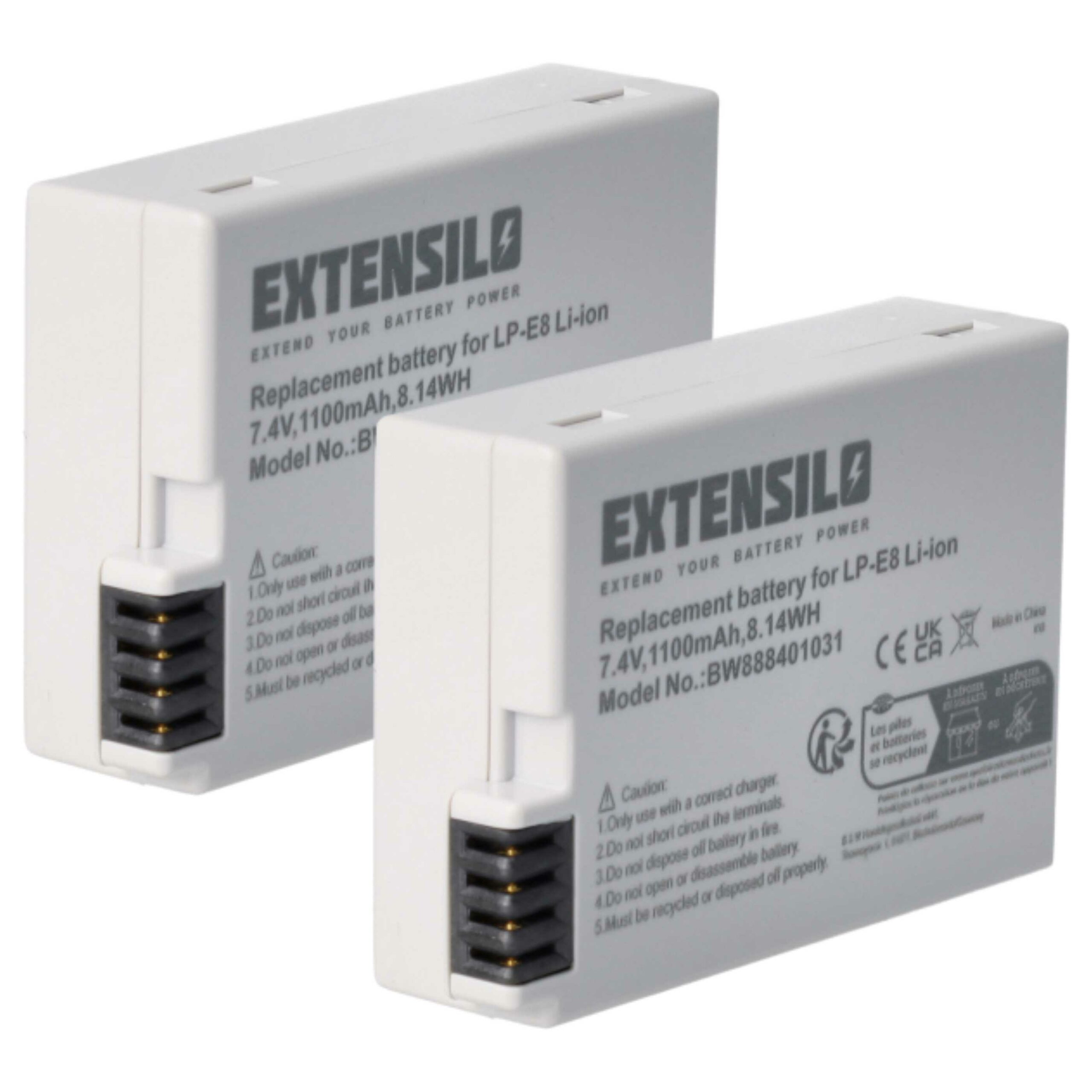 2x Bateria EXTENSILO para Canon LP-E8 - 1100mAh, 7.4V, Li-Ion