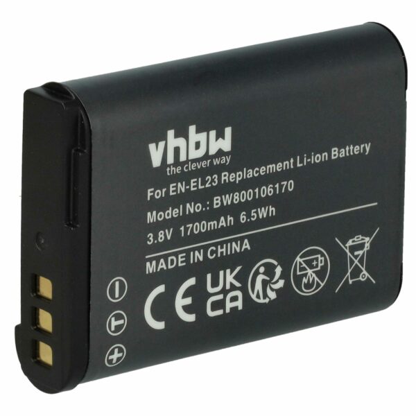 Bateria vhbw compatível com Nikon EN-EL23 - 1700mAh, 3.8V, Li-Ion