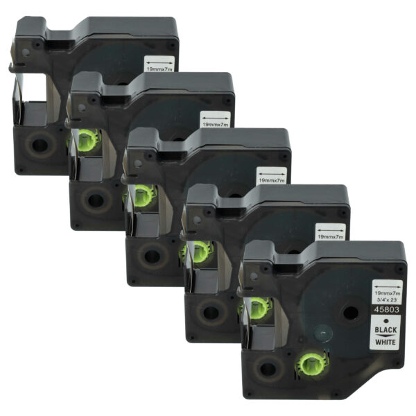 5x Fita de Etiquetas vhbw compatível com Dymo 45803, D1, S0720830 - 19 mm Preto sobre Branco
